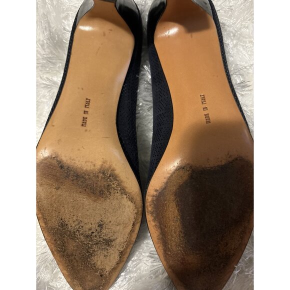 Women's Vintage Salvatore‎ Ferragamo Black Blue Reptile Print Leather Heel Pumps - Picture 5 of 6